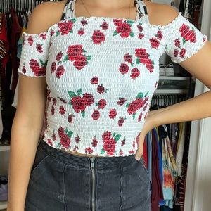 Floral white rose crop top